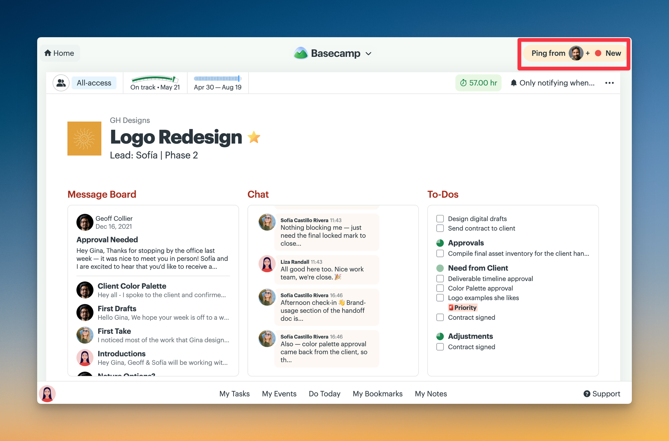 Screenshot of a project with the New for you notification banner outlined in a red box.