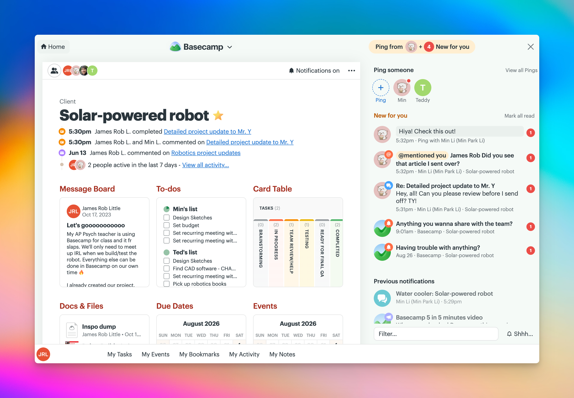Screenshot of a user's project with the notification sidebar open.