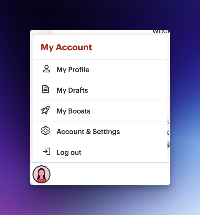 A cropped screenshot of the My Account profile options, 