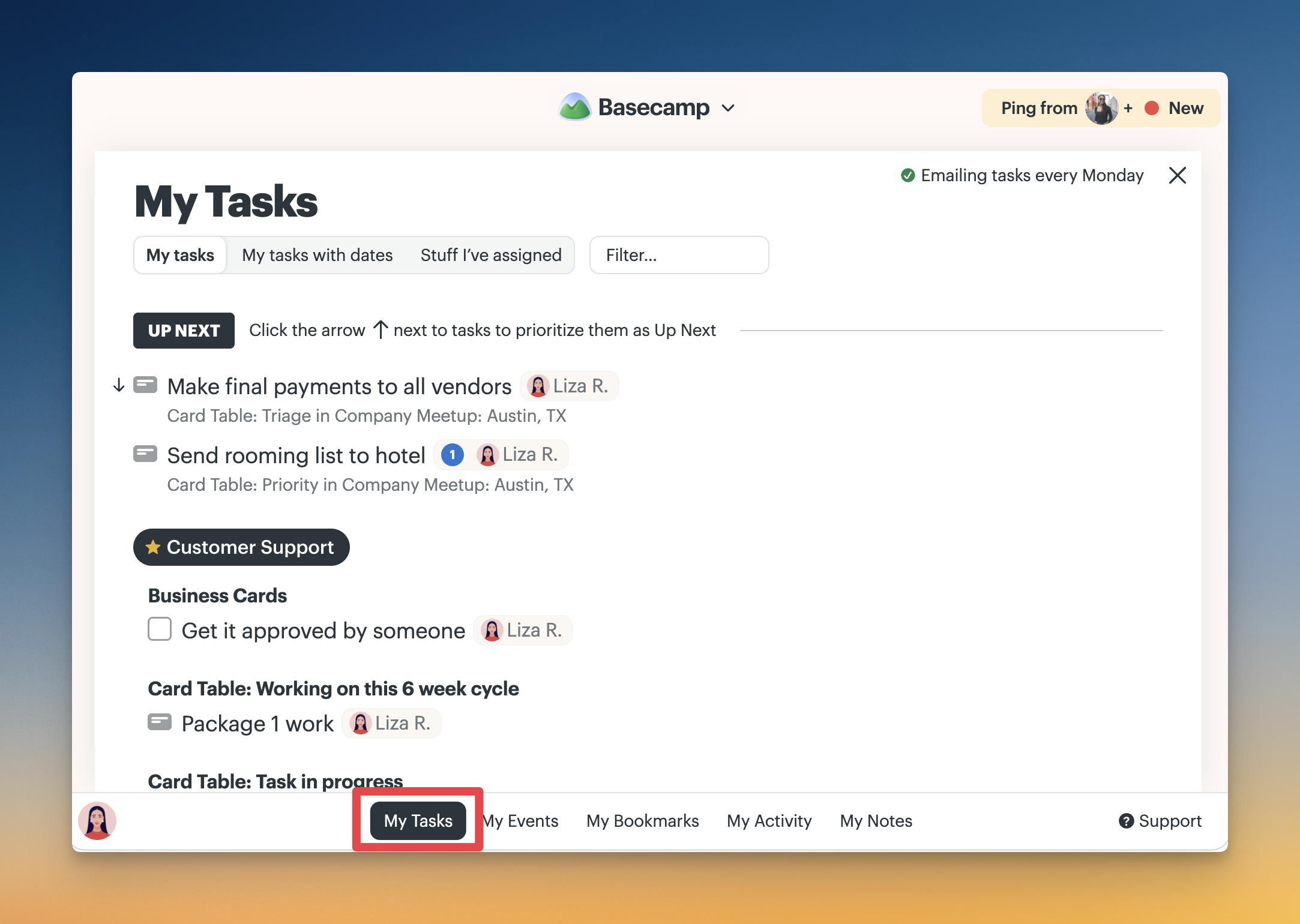 Screenshot of the My Tasks page with the My Tasks button on the bottom outlined in a red box.
