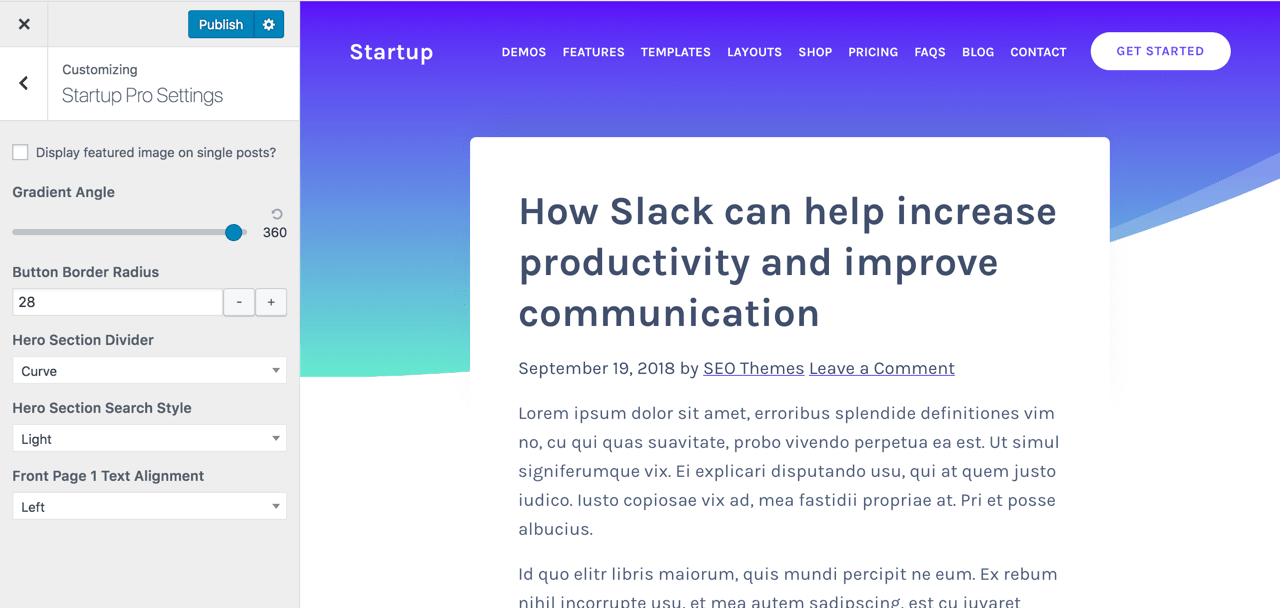 startup pro theme settings seo themes angle themes