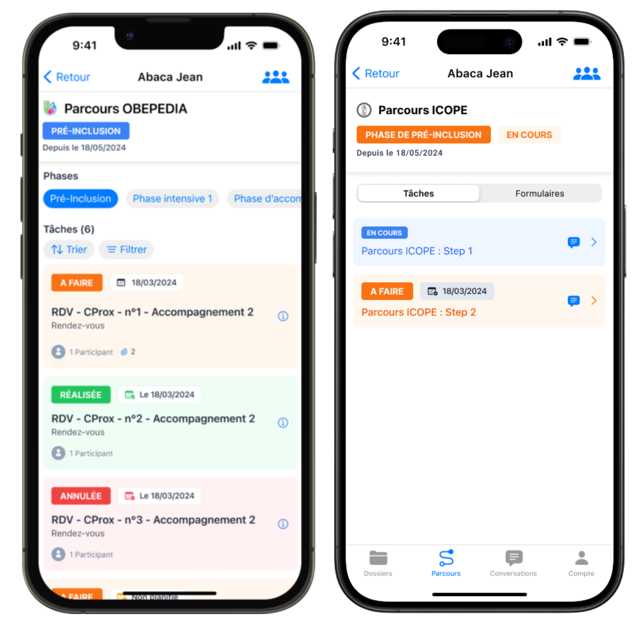 Maquette prévisionnelle parcours sur mobiles