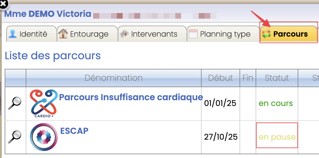 Visualiser le statut du parcours ESCAP