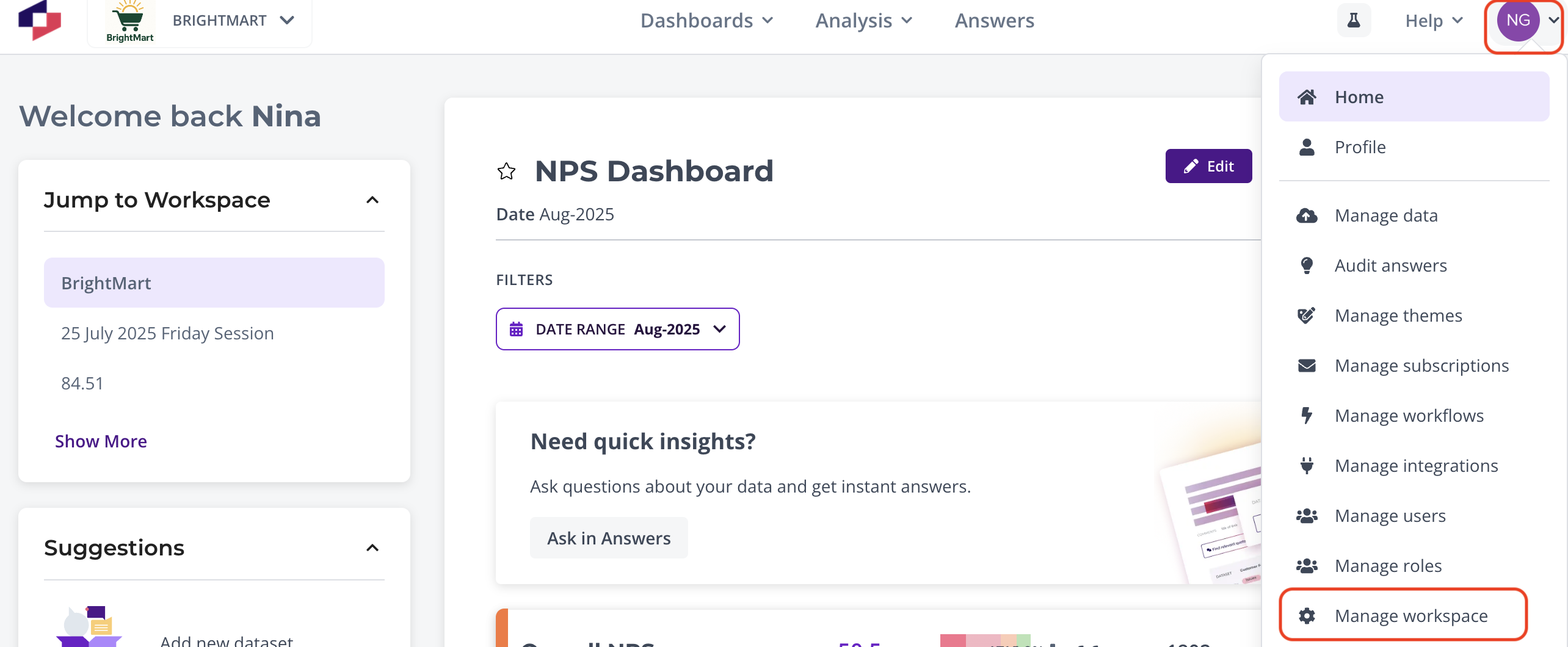 Manage workspace - Thematic Knowledge Base