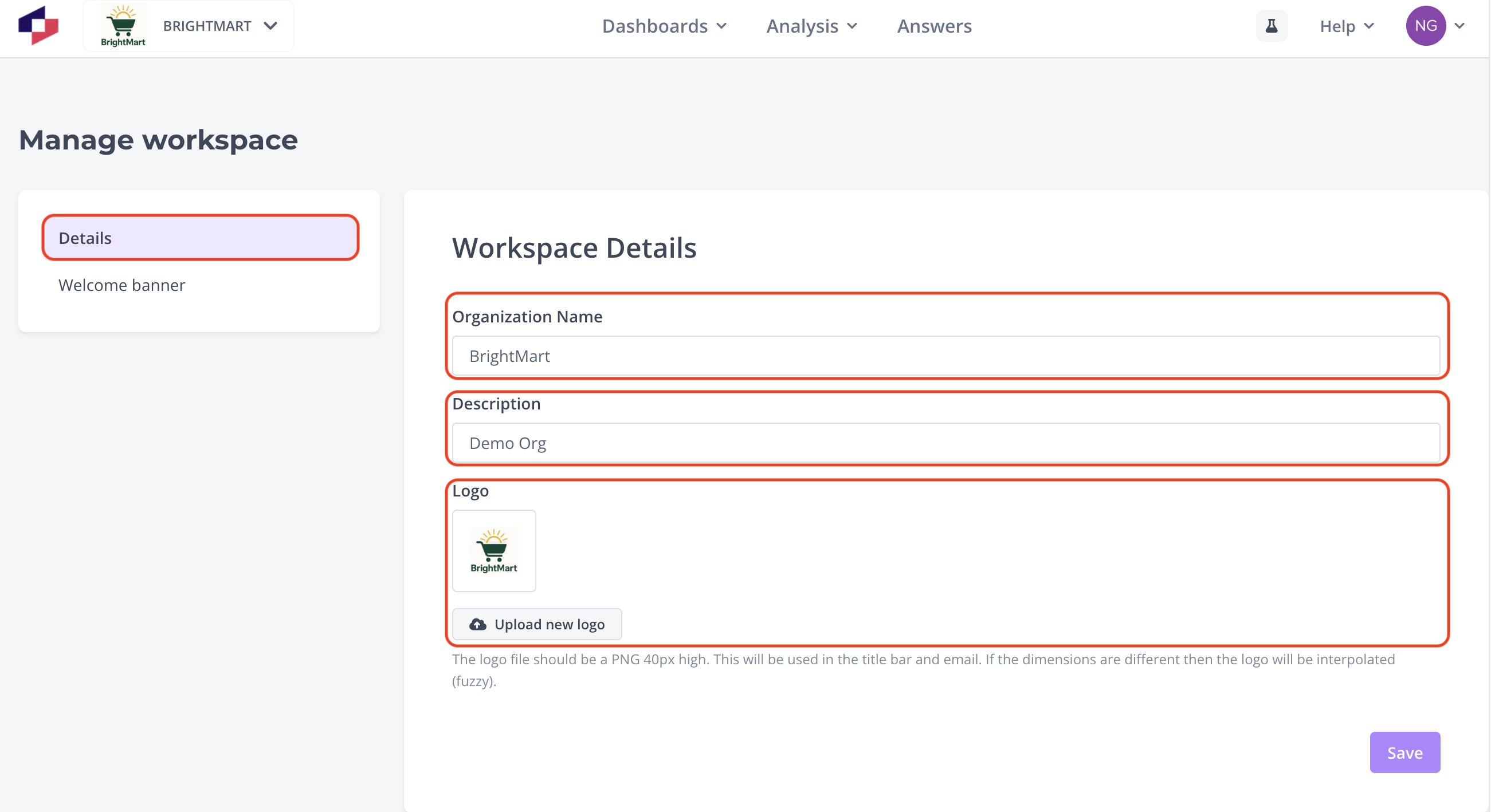 Manage workspace - Thematic Knowledge Base