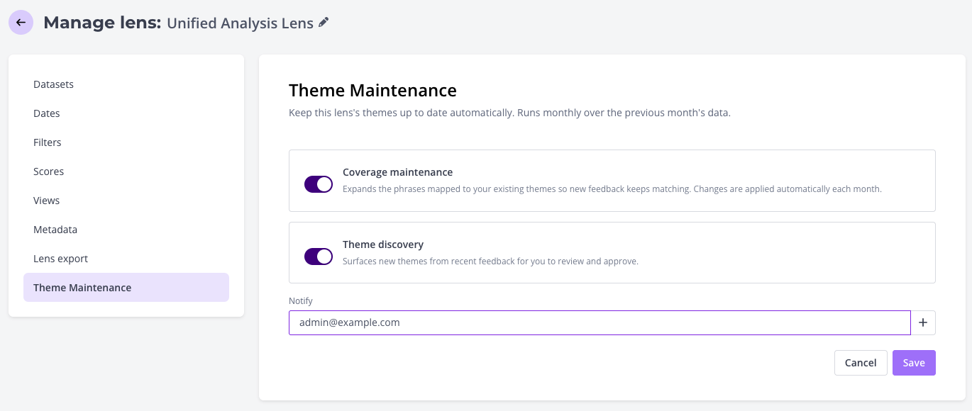 Theme Maintenance admin page