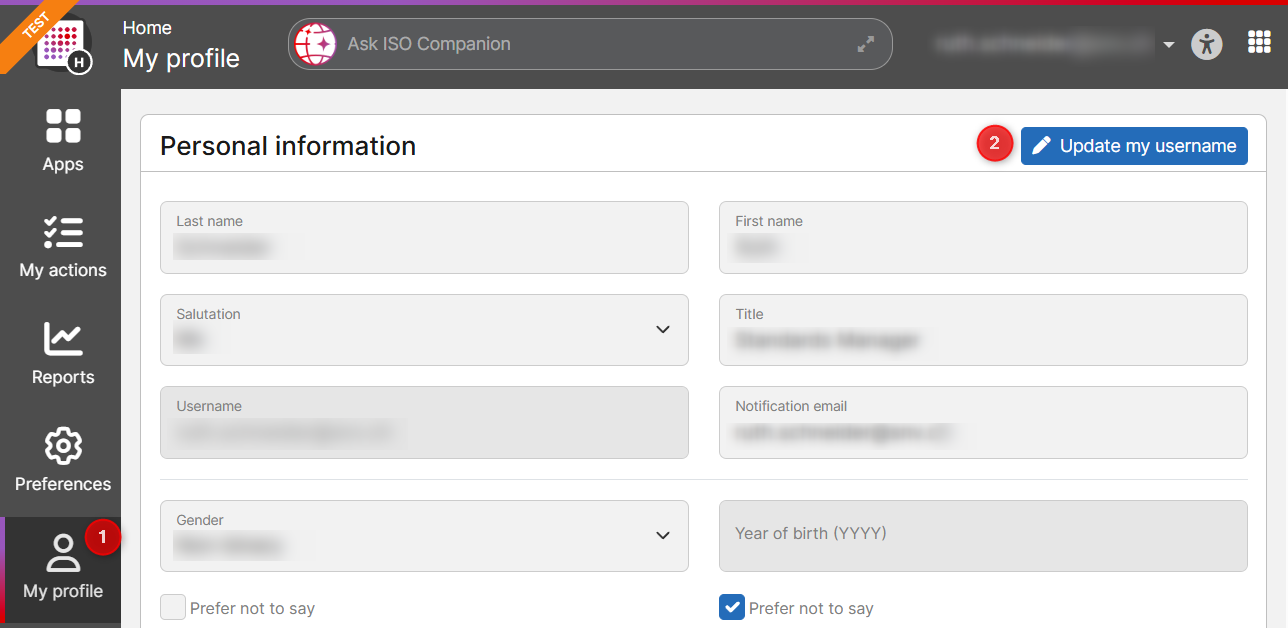 Access the dialog to contact your user administrator