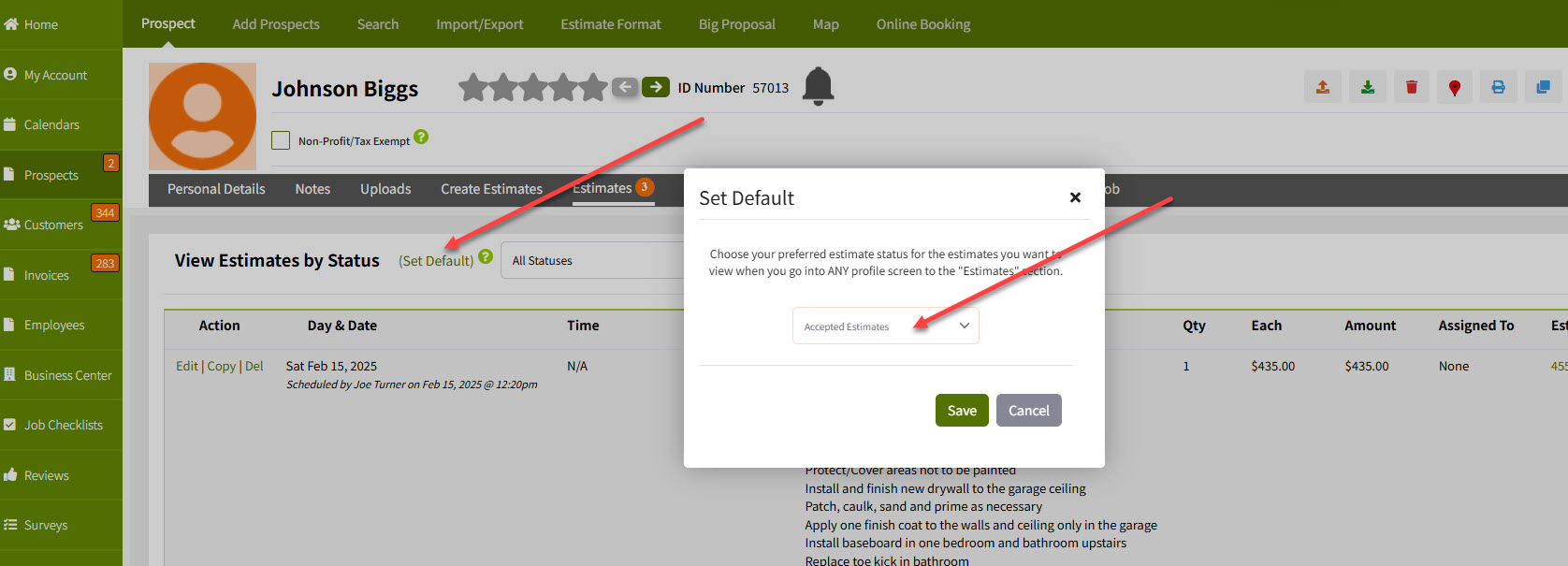 Estimate Filtering - The Customer Factor Knowledge Base