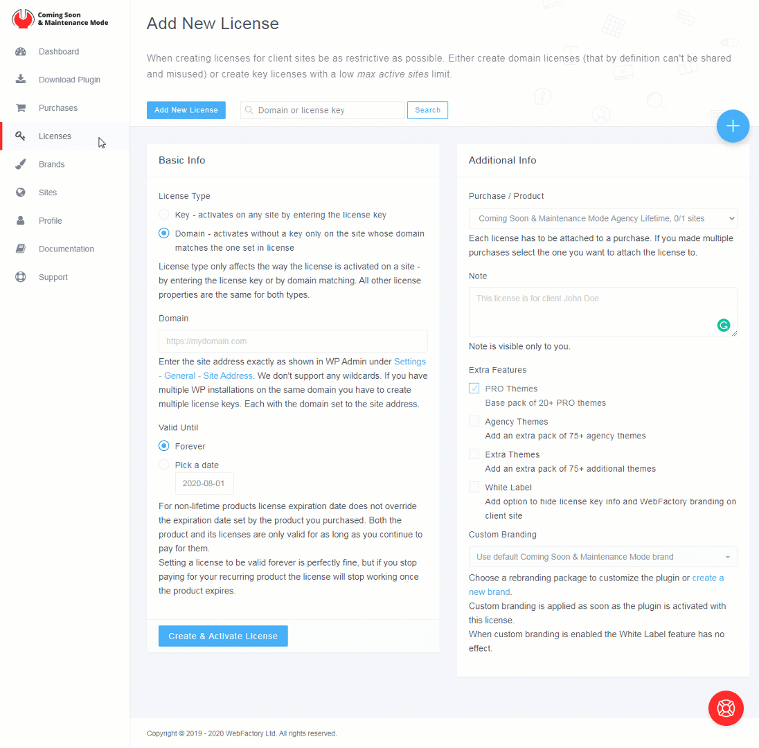 Add New License Key Coming Soon Maintenance Mode