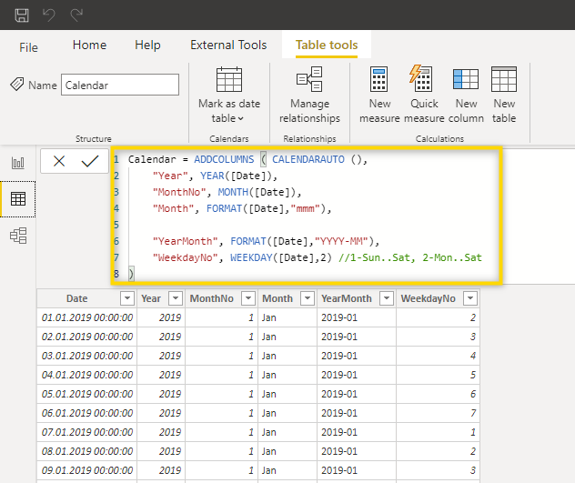 Calendar Table PBI Help Center
