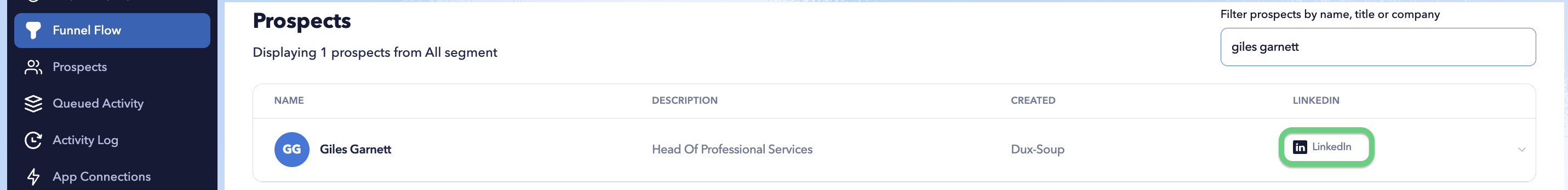 Opening a LinkedIn prospect profile.