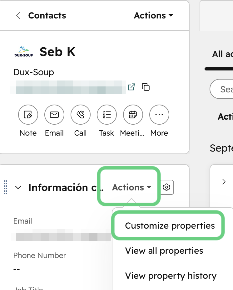 Click on Actions and then Customize properties