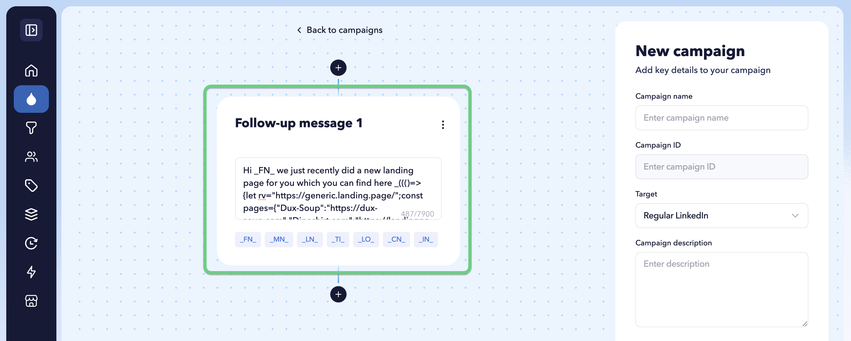 JavaScript expression used in STACKED message templates.
