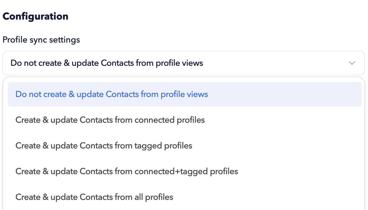 Different settings available for Salesforce and STACKED integration