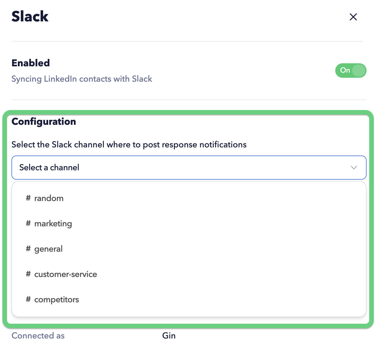 select slack channel