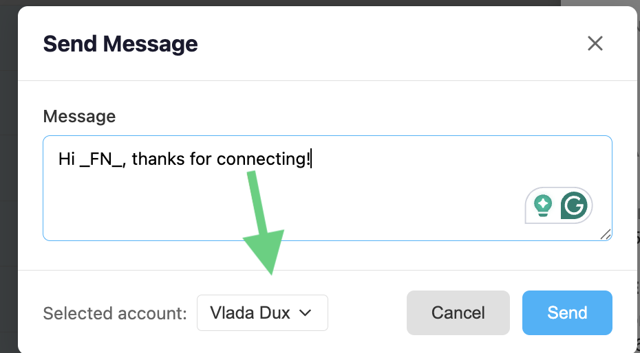When scheduling an action, you can choose a&nbsp;different account&nbsp;to perform the action. This option is available both from an individual contact profile page and from the Dux-Soup live when performing bulk actions.