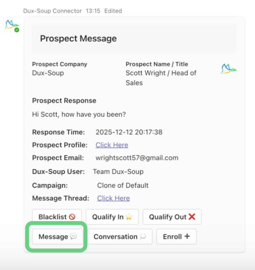 Send a response message (Message button) via STACKED microsoft team integration
