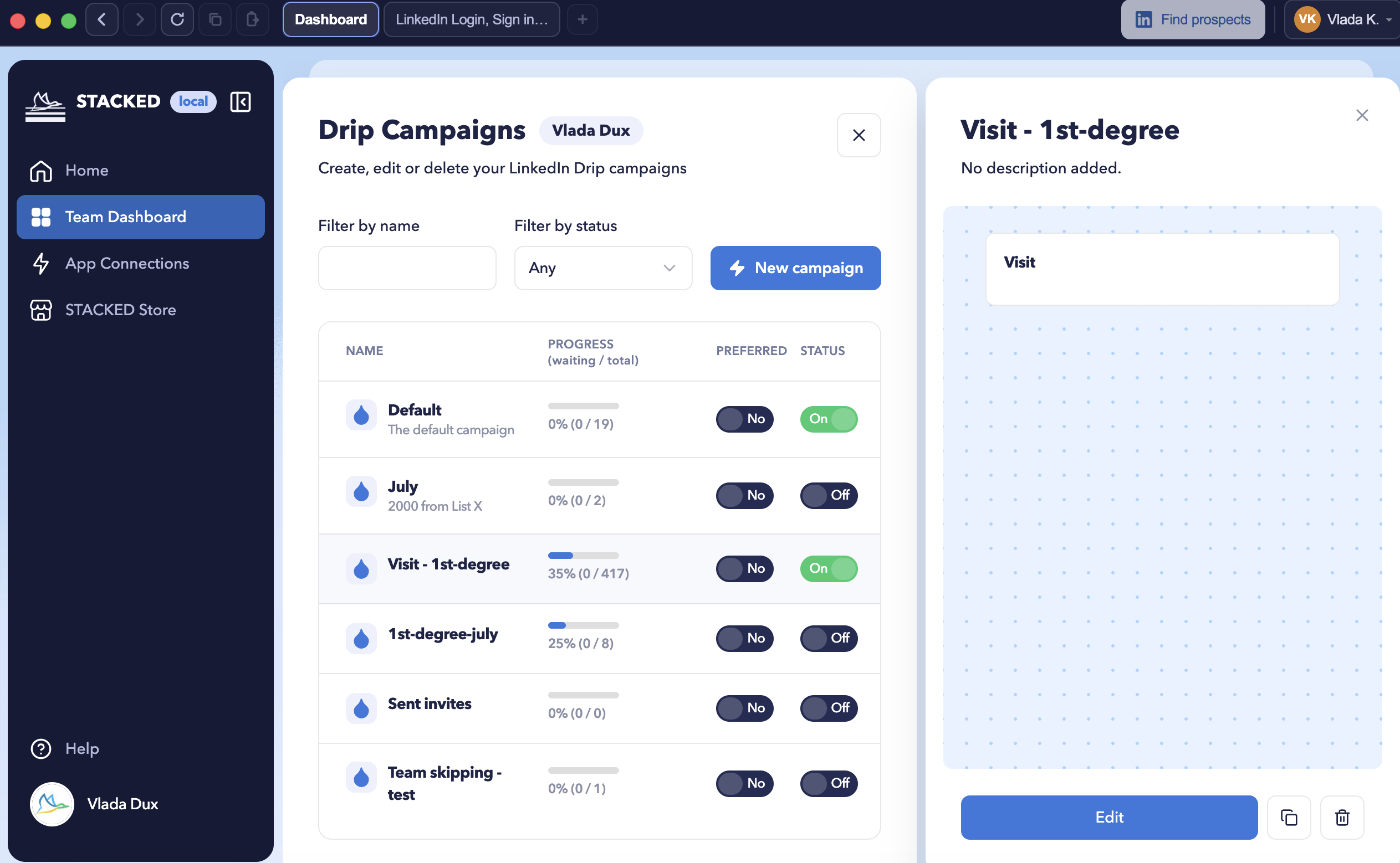STACKED Drip Camapigns template including the visit action