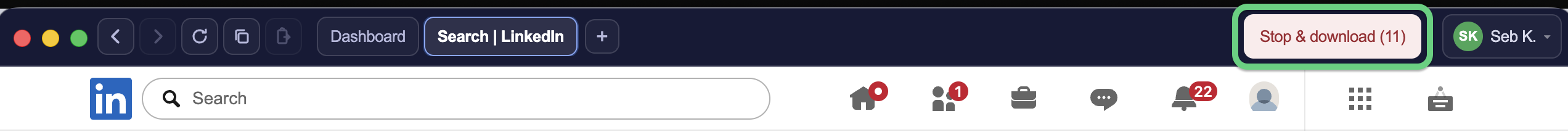 STACKED Stop and download option that appears when scanning