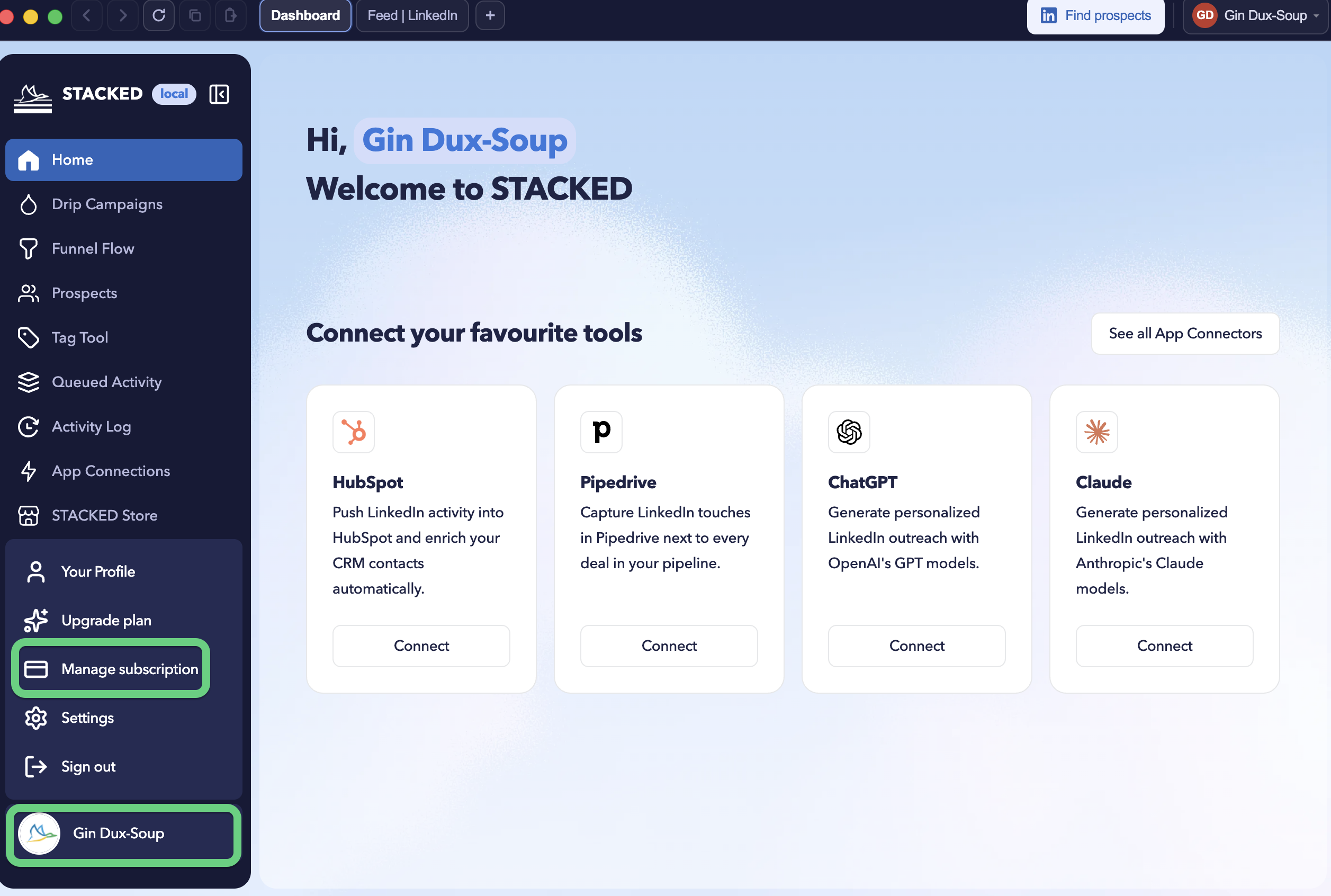 Manage subscription in STACKED app