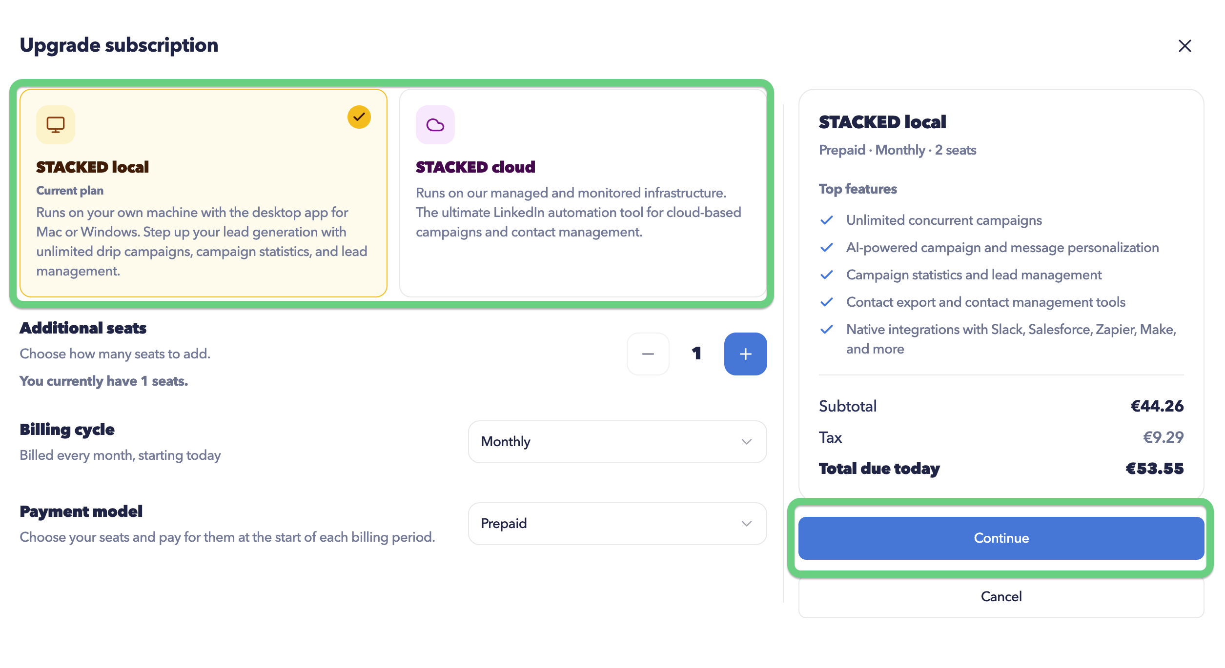 Choose a plan via STACKED app