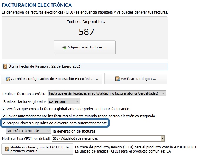 Clasificador automático de claves del SAT eleventa Punto de Venta