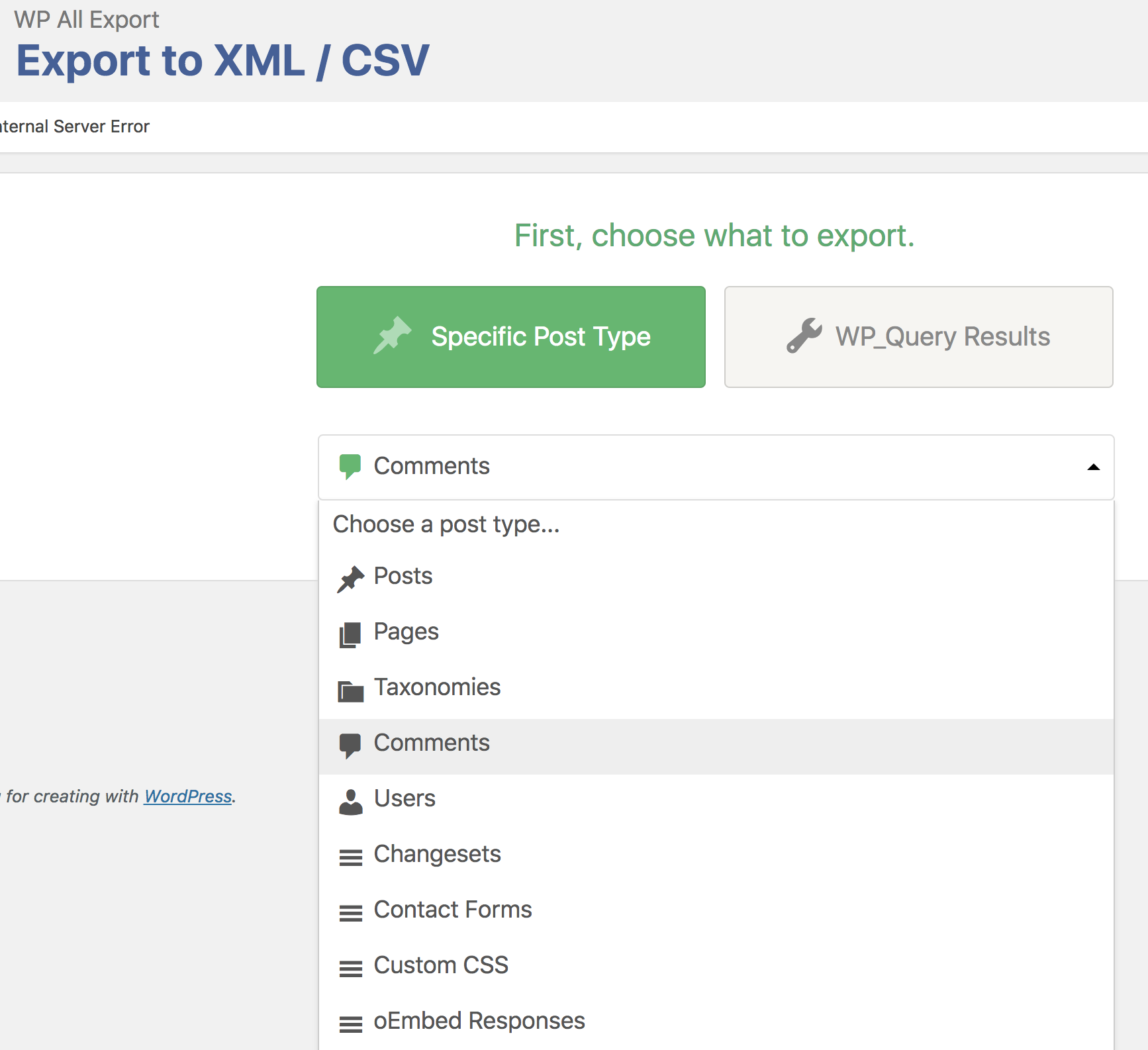 cPanel - Export to XML / CSV scherm