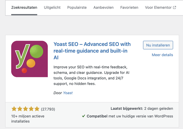 Yoast SEO - Plugin installatie