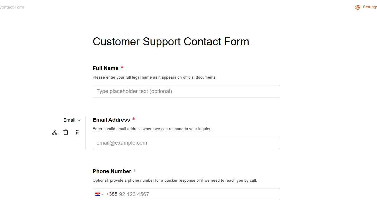 Form editor where you add and configure form fields