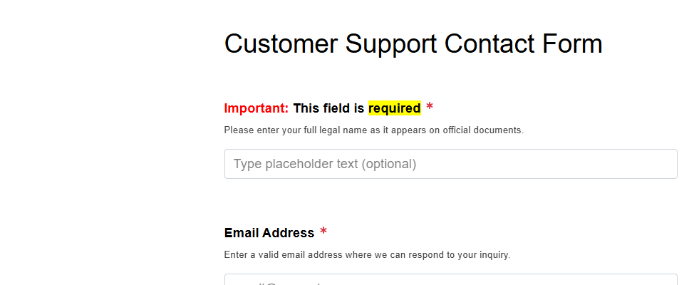 Example of question text with red text color and yellow background highlighting