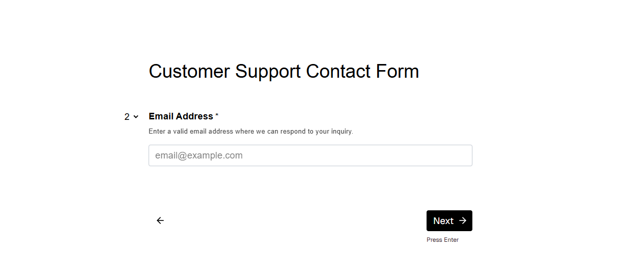 Multi-page form on question 2 showing Previous and Next navigation buttons