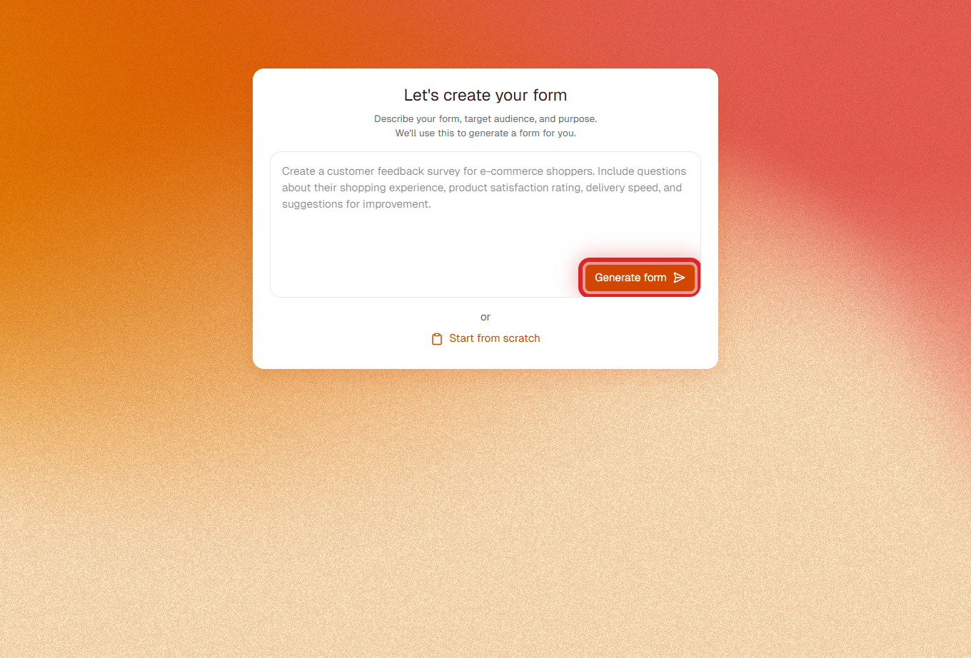 FormRobin AI form creation page with Generate form button highlighted