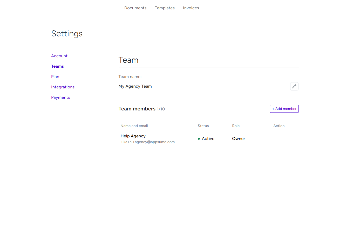 BreezeDoc team members page showing the Role column with team roles