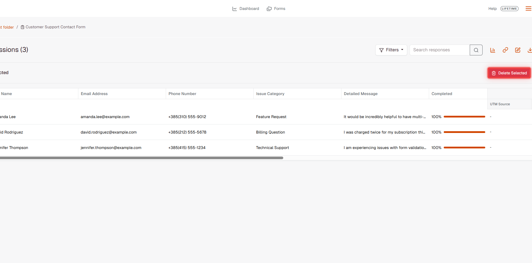 Delete Selected button in toolbar when sessions are selected