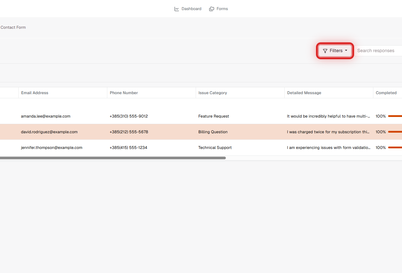 FormRobin Sessions page showing Filters button highlighted