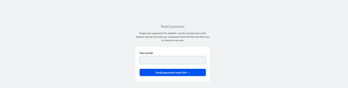 TidyCal Reset password page with email input field and Email password reset link button