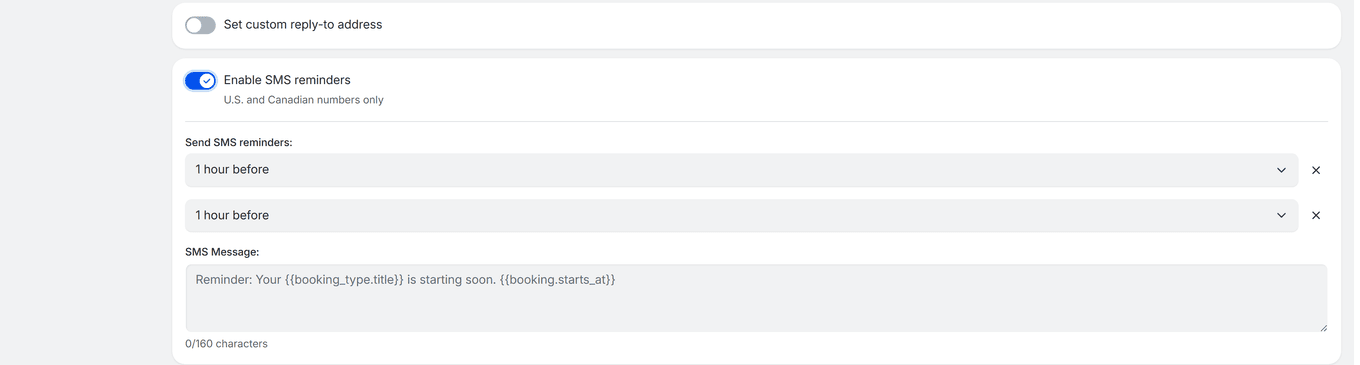 TidyCal Notifications tab showing Enable SMS reminders toggle ON with timing dropdowns and SMS message template field