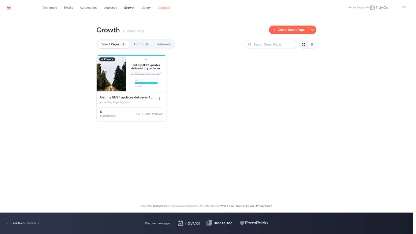Smart Pages list with the row menu open showing the Make Primary option