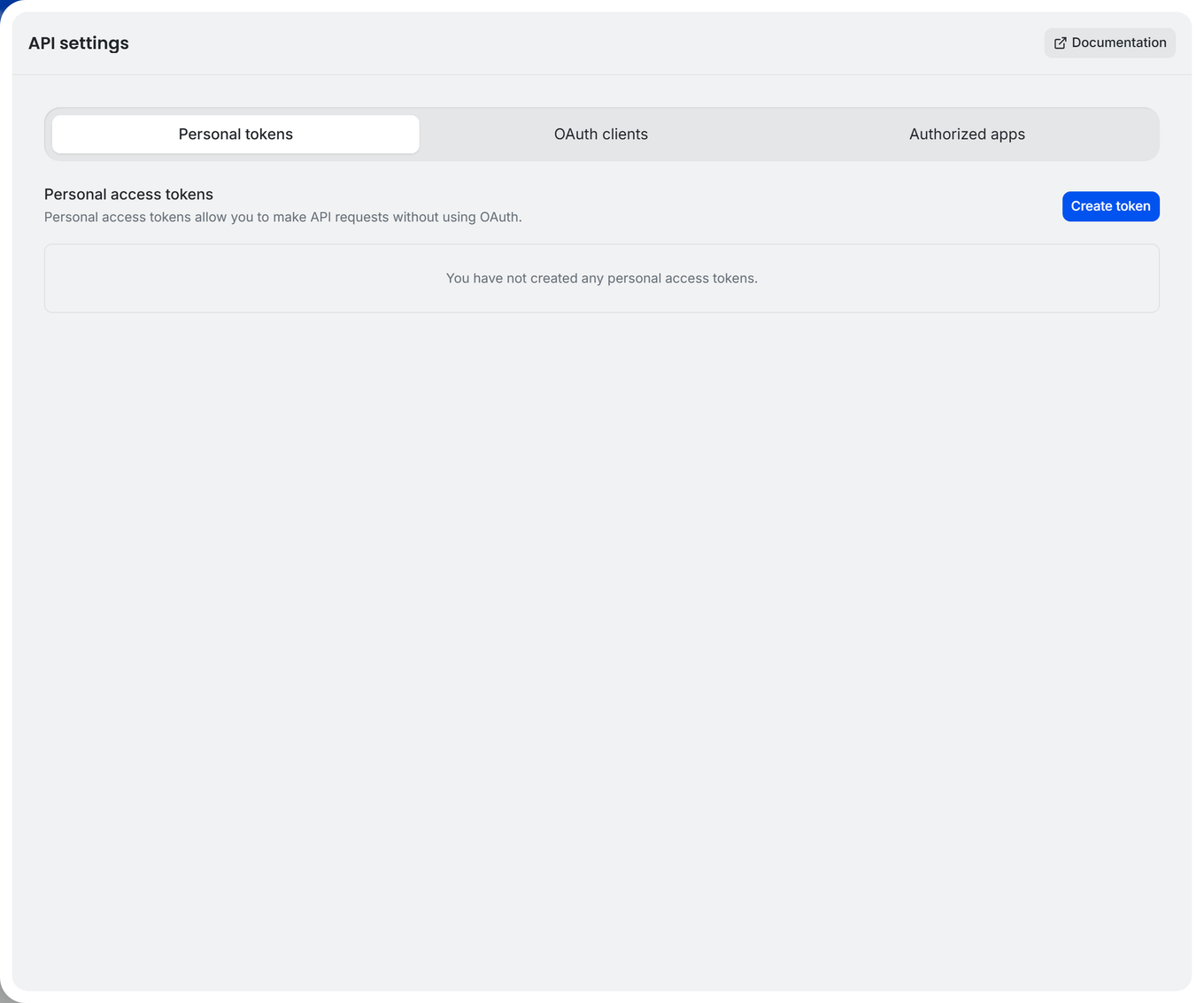 TidyCal API settings drawer showing Personal tokens tab with Create token button