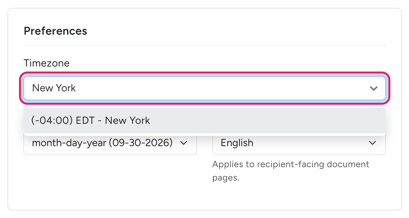 BreezeDoc Timezone box with New York typed and the matching time zone listed