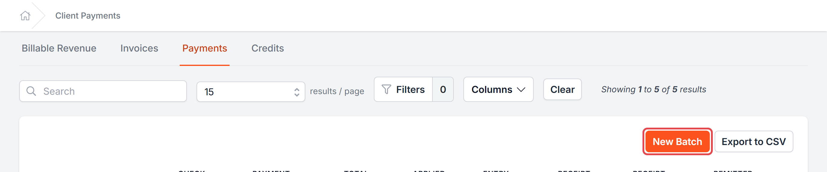 The New Batch button on the Payments tab