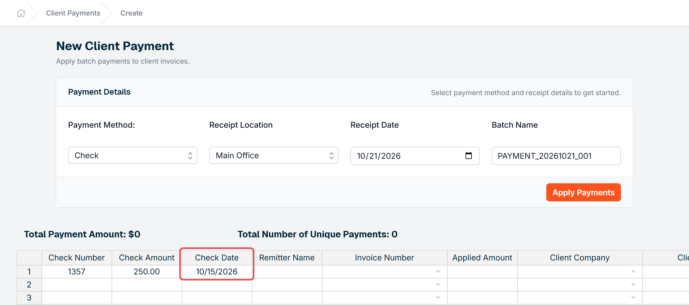 Check Date entered in the payment table