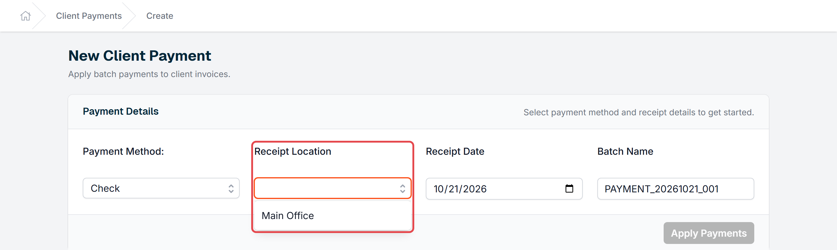 The Receipt Location list
