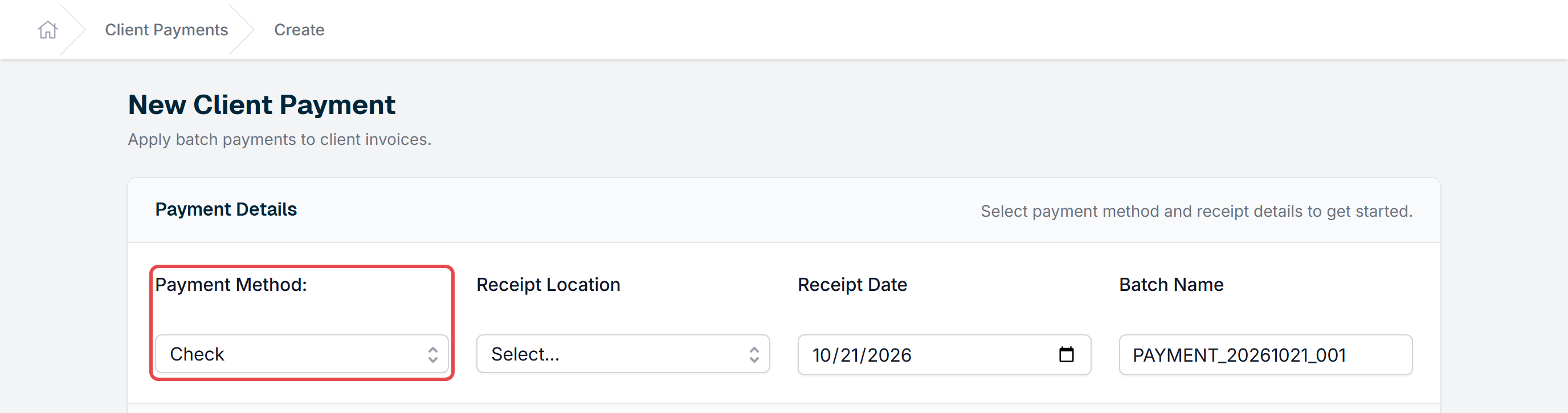 Payment Method set to Check