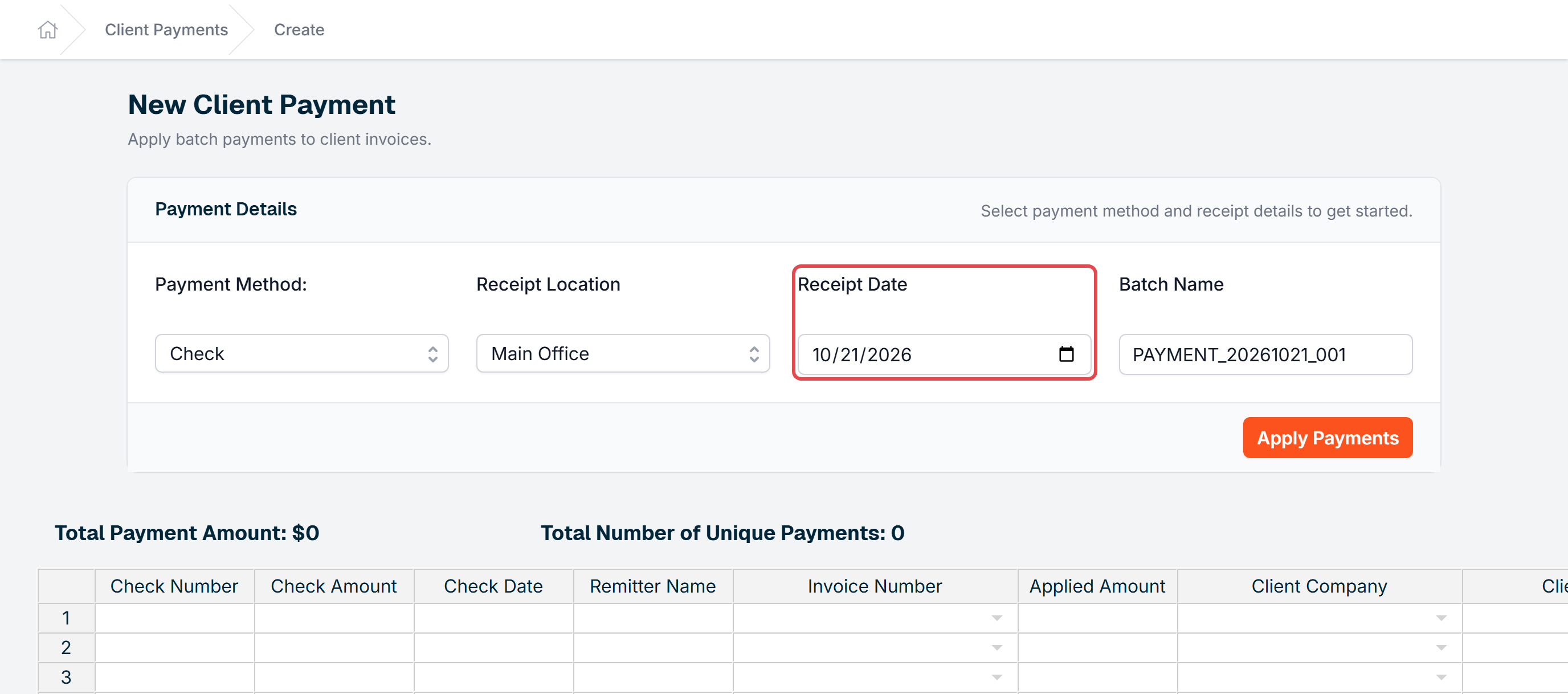The Receipt Date field