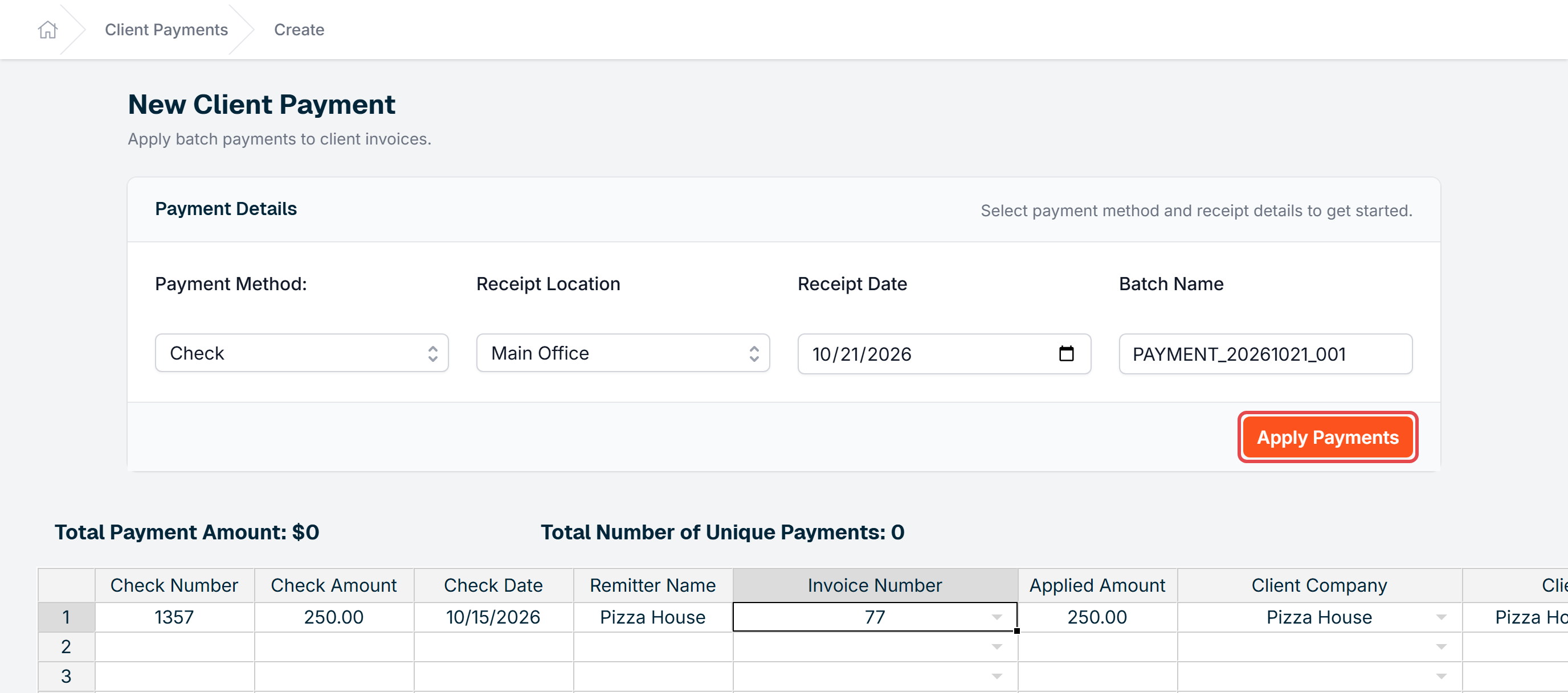 The Apply Payments button