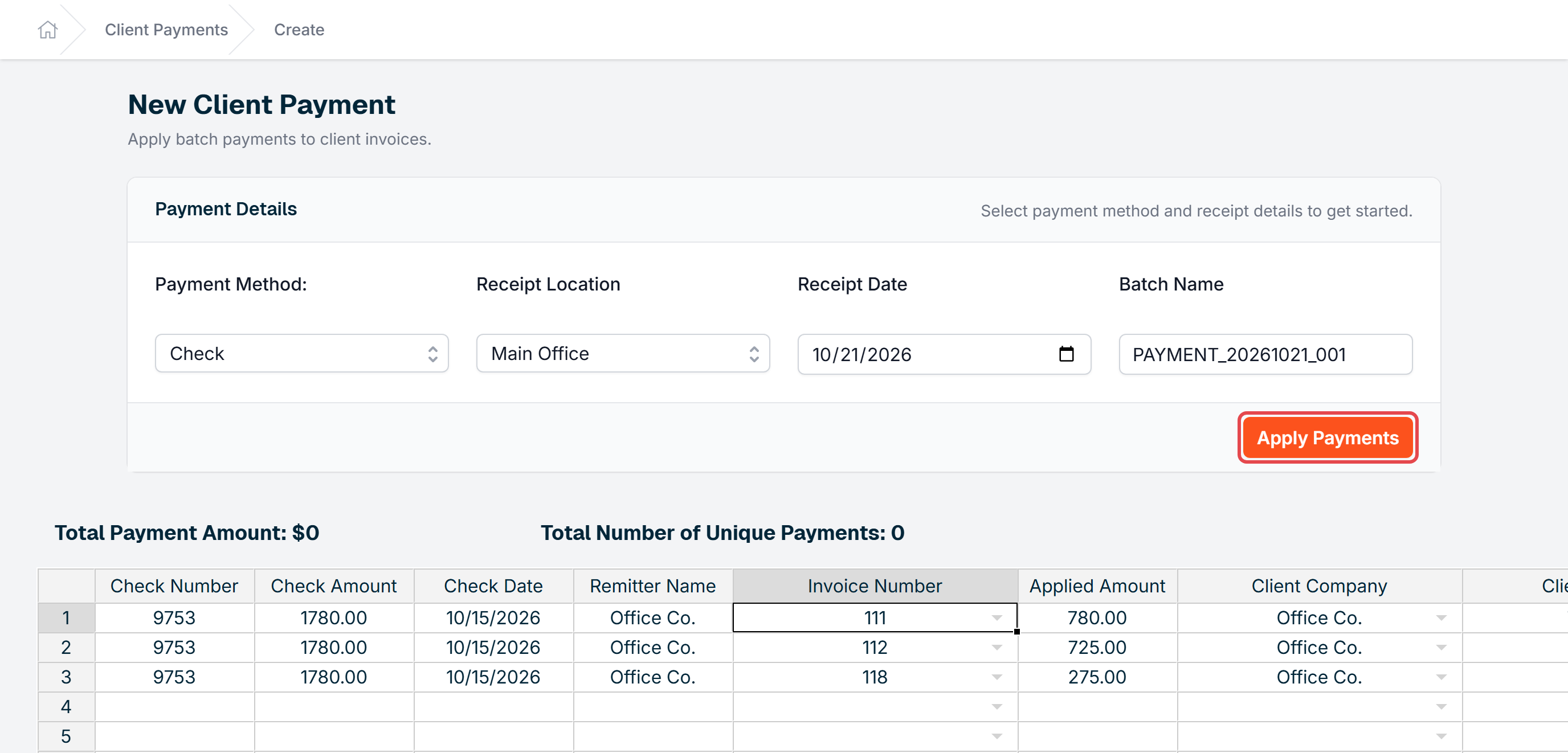 The Apply Payments button