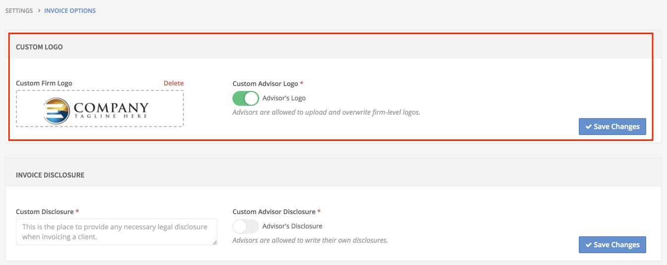 firm manager invoice settings logos disclosures payment periods make invoice online with logo