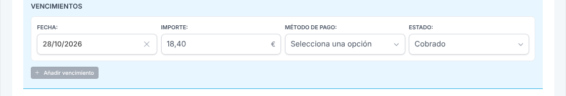 Vencimiento del ingreso con el estado Cobrado