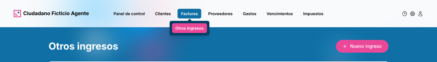 Menú Facturas con la opción Otros ingresos